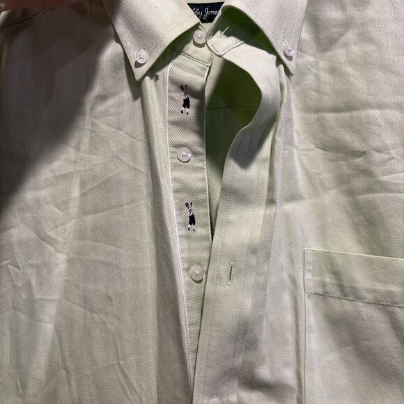 Bobby Jones Green Long Sleeve Button Down Collared Herringbone Shirt Mens Medium - Picture 4 of 16